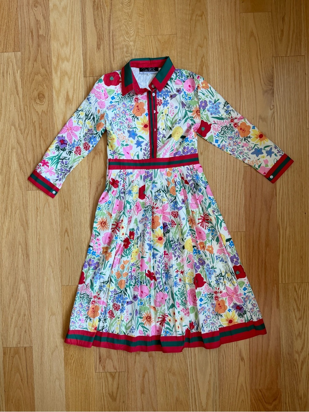 Floral Collared Midi Dress in White Multi - Women
